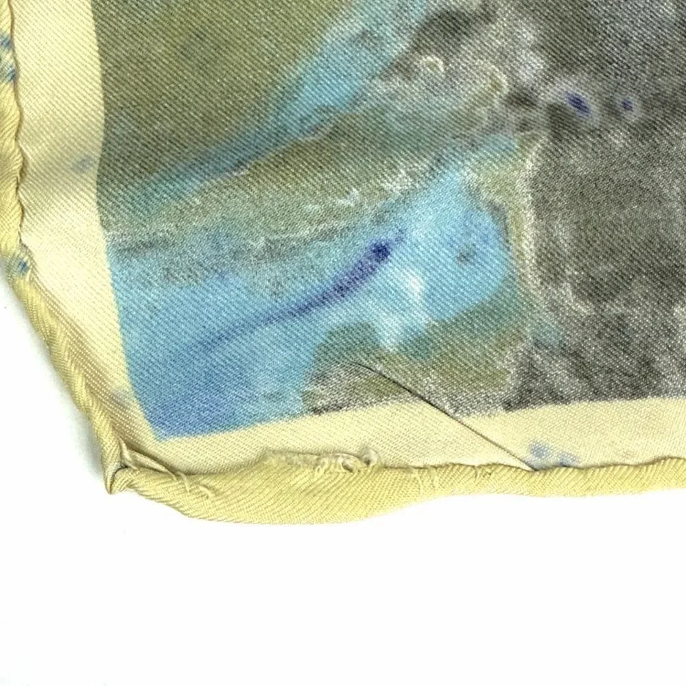Water Lilies by MONET Scarf Vintage Silk Satin Square  Hand Rolled Blue Yellow